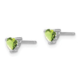 Sterling Silver 4mm Heart Peridot Stud Earrings with Rhodium Finish